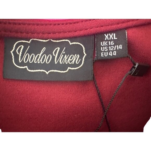 Voodoo Vixen XXL Burgundy Bow Front V Neckline Top With 3/4 Sleeves - Picture 4 of 16